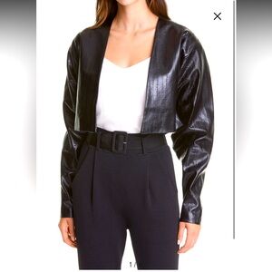 ROTATE BIRGER CHRISTENSEN MARGIT FAUX LEATHER CROP JACKET IN BLACK